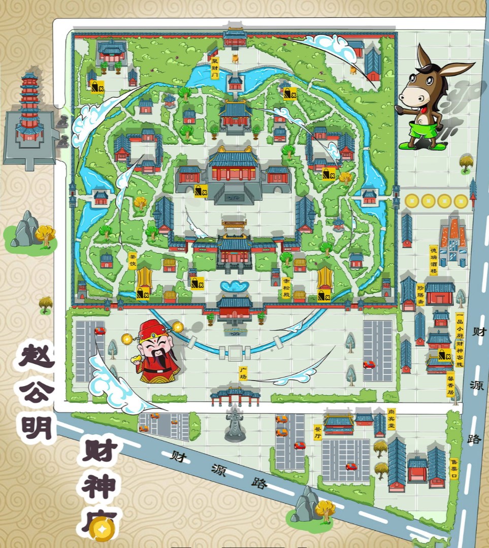 中站寺庙类手绘地图